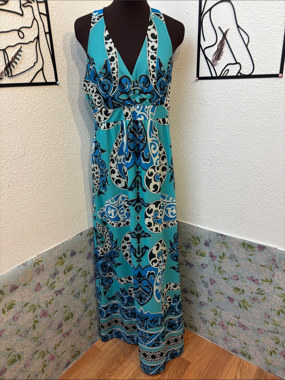 INC International Concepts turquoise with a black and white paisley print Size L